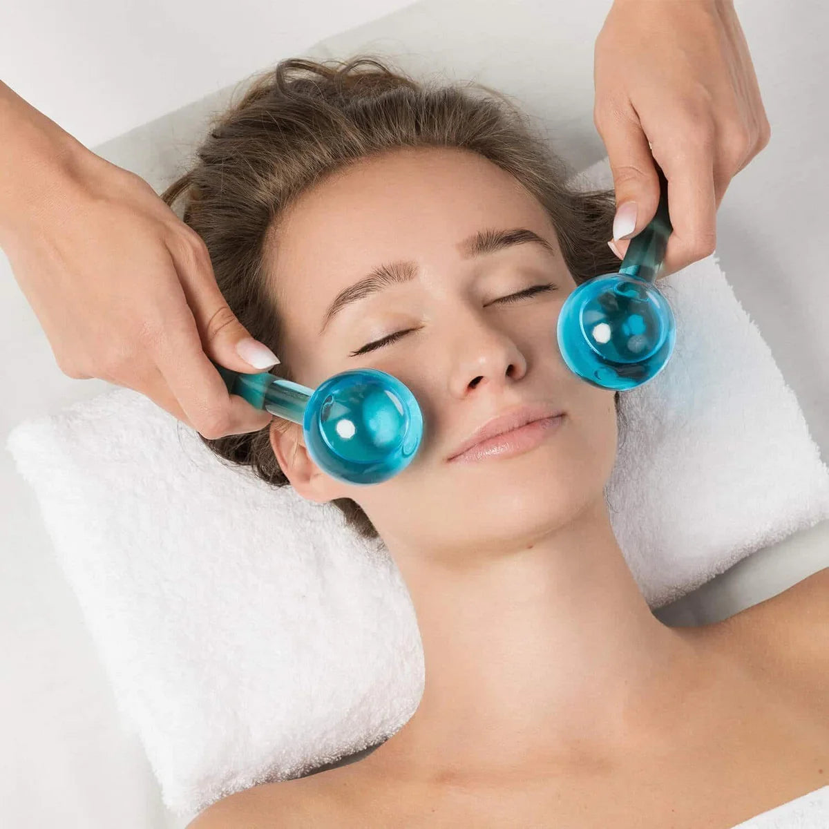 Facial Ice Roller Globes – Cooling Glass Face Massage Globes for Depuffing, Skin Tightening & Radiant Skin