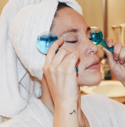 Facial Ice Roller Globes – Cooling Glass Face Massage Globes for Depuffing, Skin Tightening & Radiant Skin