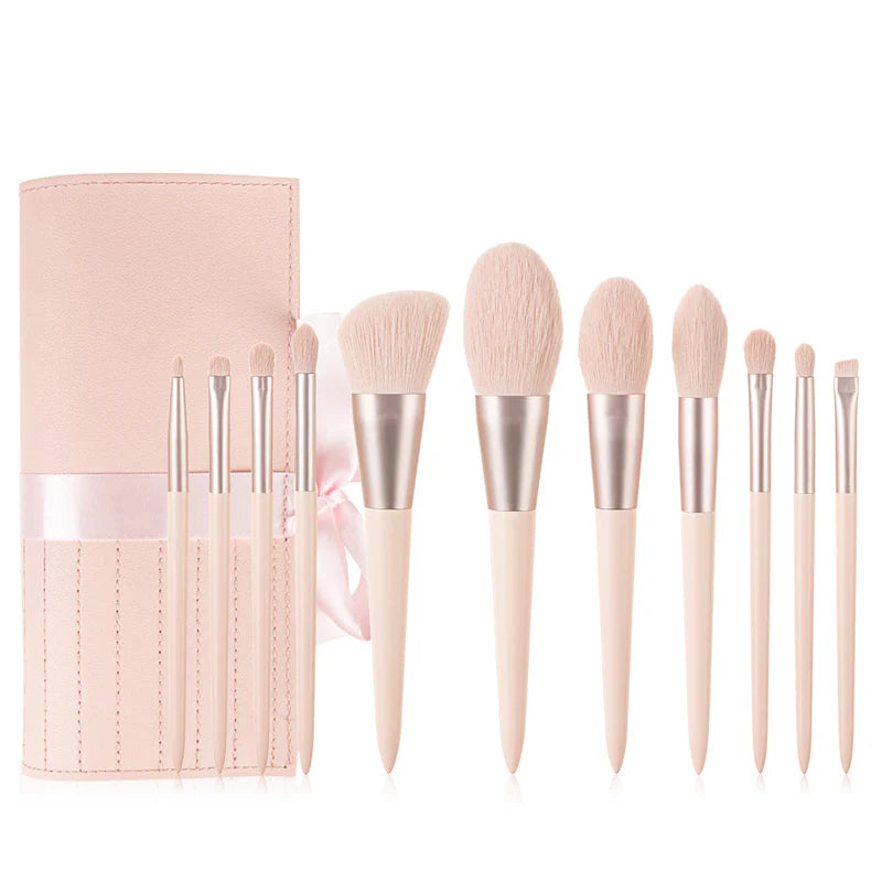 11-Piece Professional Makeup Brush Set with Ribbon Storage Bag